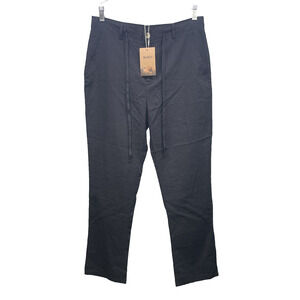 New Manly Small Cotton/Linen Drawstring Pants‎ Black Straight Leg Casual Classic